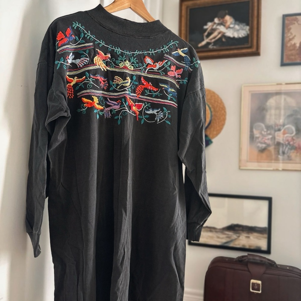 Gray Embroidered Sweatshirt Dress